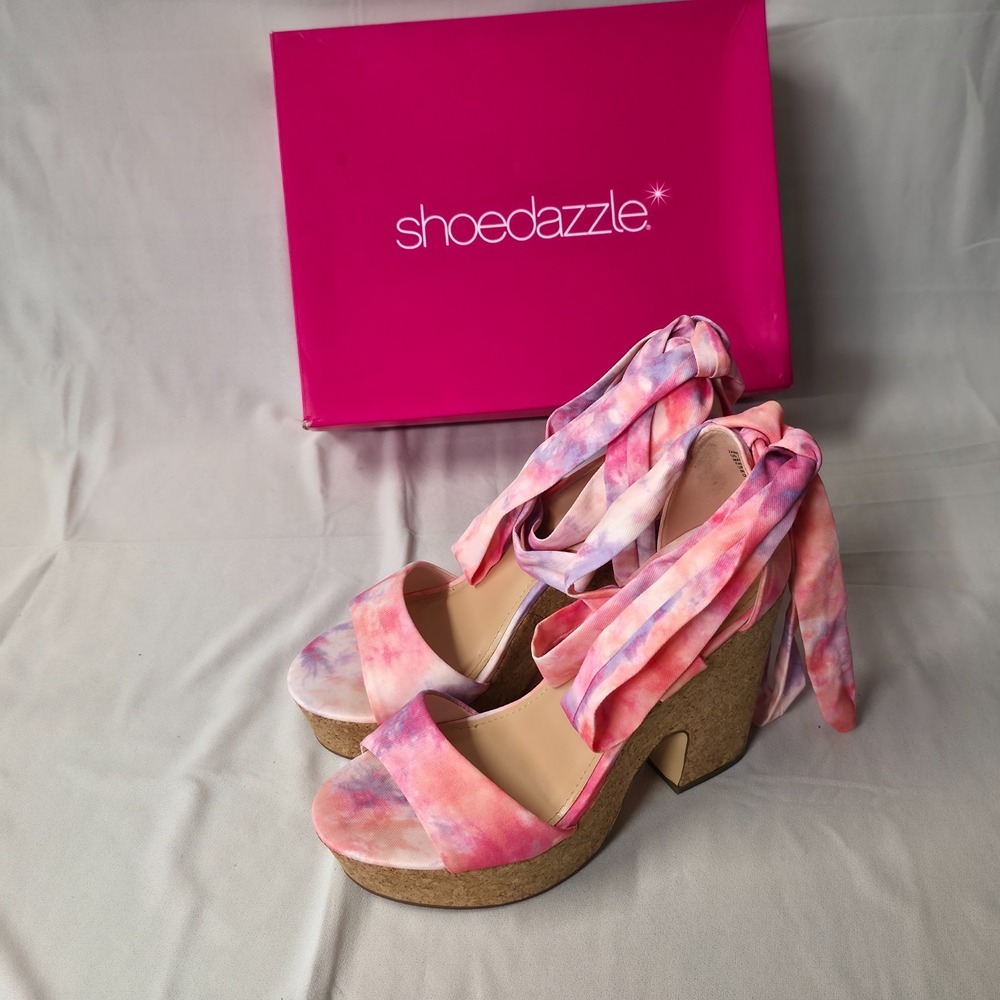 Shoedazzle Women's Zaneta Ankle Wrap Tie-Dye‎ Heeled Dress Sandals Size 9